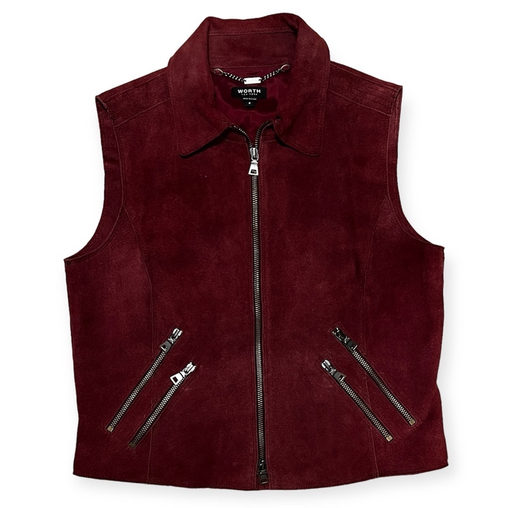 Worth Red/Burgundy 100% Genuine Leather Suede Vest- Size 8